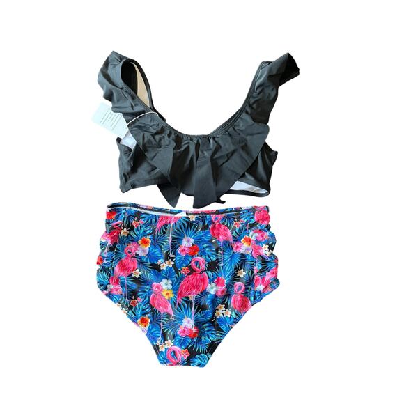 SWSMCLT BLACK TOP WITH TROPICAL BOTTOM BIKINI, SIZE M - Picture 2 of 5